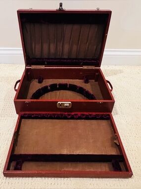Vintage Flatware Storage Chest Wooden Silverware Red Velvet Lined Organizer Case